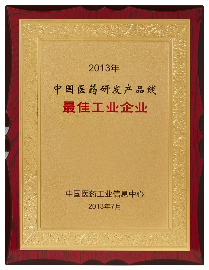 中国医药研发产品线最佳工业企业（2013）